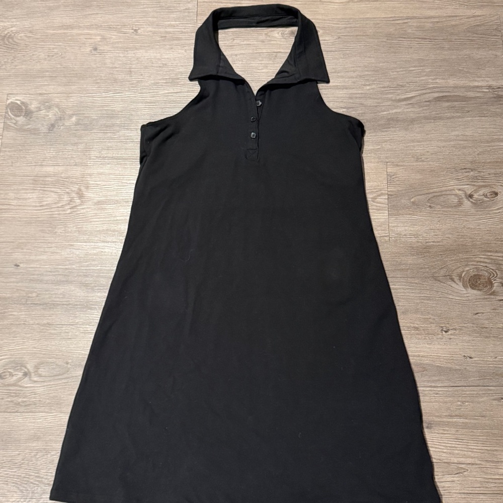 Hollister Black Halter Mini Dress Polo Collar Button Front NWT XL Long